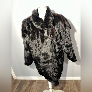 Genuine rabbit Luxurious Black  Fur Coat